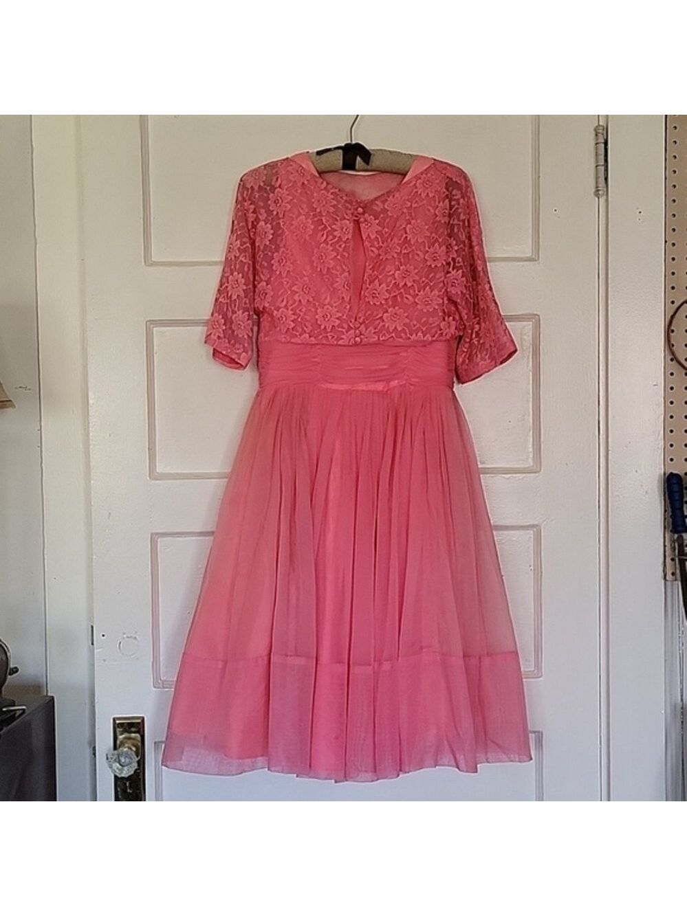 1950s Layered Silk Organza Taffeta Tulle Party Dress with Cropped Lace Jacket